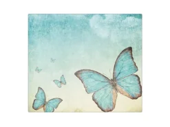 Banjado Herdabdeckplatte Glas 1 Teilig 60x52CM Schneidebrett Herdabdeckung Mit Motiv Blaue Schmetterlinge