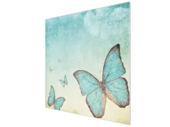 Banjado Herdabdeckplatte Glas 1 Teilig 60x52CM Schneidebrett Herdabdeckung Mit Motiv Blaue Schmetterlinge