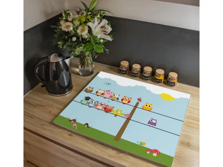 Banjado Herdabdeckplatte Glas 1 Teilig 60x52CM Schneidebrett Herdabdeckung Mit Motiv Da Wären Wir