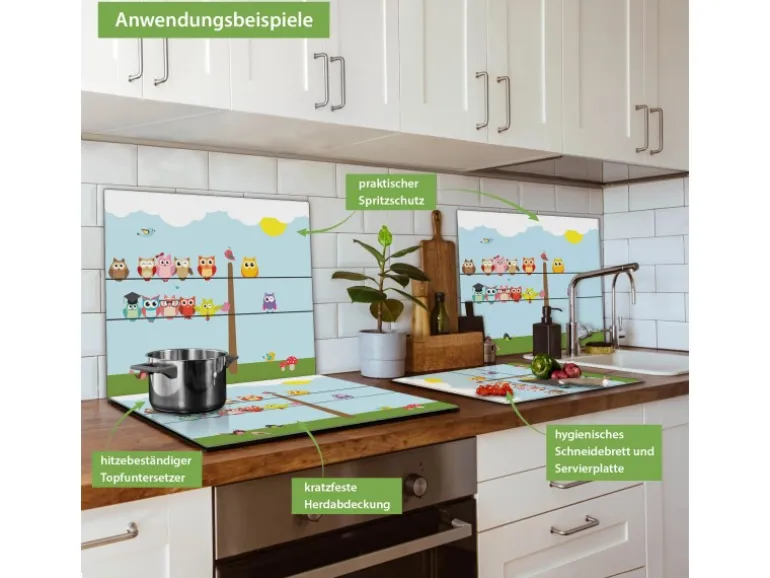 Banjado Herdabdeckplatte Glas 1 Teilig 60x52CM Schneidebrett Herdabdeckung Mit Motiv Da Wären Wir