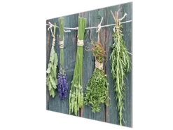 Banjado Herdabdeckplatte Glas 1 Teilig 60x52CM Schneidebrett Herdabdeckung Mit Motiv Acht Kräuter