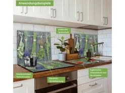 Banjado Herdabdeckplatte Glas 1 Teilig 60x52CM Schneidebrett Herdabdeckung Mit Motiv Acht Kräuter