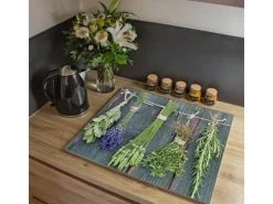 Banjado Herdabdeckplatte Glas 1 Teilig 60x52CM Schneidebrett Herdabdeckung Mit Motiv Acht Kräuter