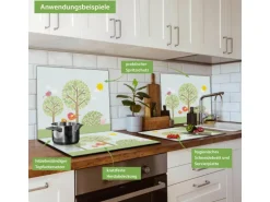 Banjado Herdabdeckplatte Glas 1 Teilig 60x52CM Schneidebrett Herdabdeckung Mit Motiv Drei Bäume