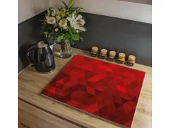 Banjado Herdabdeckplatte Glas 1 Teilig 60x52CM Schneidebrett Herdabdeckung Mit Motiv Dreiecke Rot