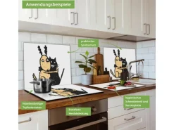 Banjado Herdabdeckplatte Glas 1 Teilig 60x52CM Schneidebrett Herdabdeckung Mit Motiv Beste Freunde Immer