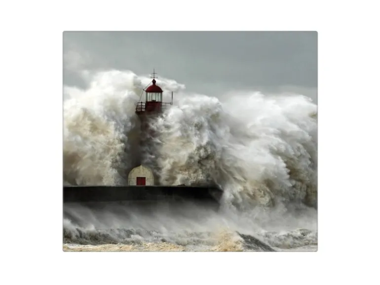 Banjado Herdabdeckplatte Glas 1 Teilig 60x52CM Schneidebrett Herdabdeckung Mit Motiv Fels In Der Brandung