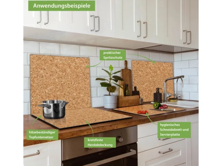 Banjado Herdabdeckplatte Glas 1 Teilig 60x52CM Schneidebrett Herdabdeckung Mit Motiv Kork
