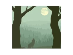 Banjado Herdabdeckplatte Glas 1 Teilig 60x52CM Schneidebrett Herdabdeckung Mit Motiv Heulender Wolf