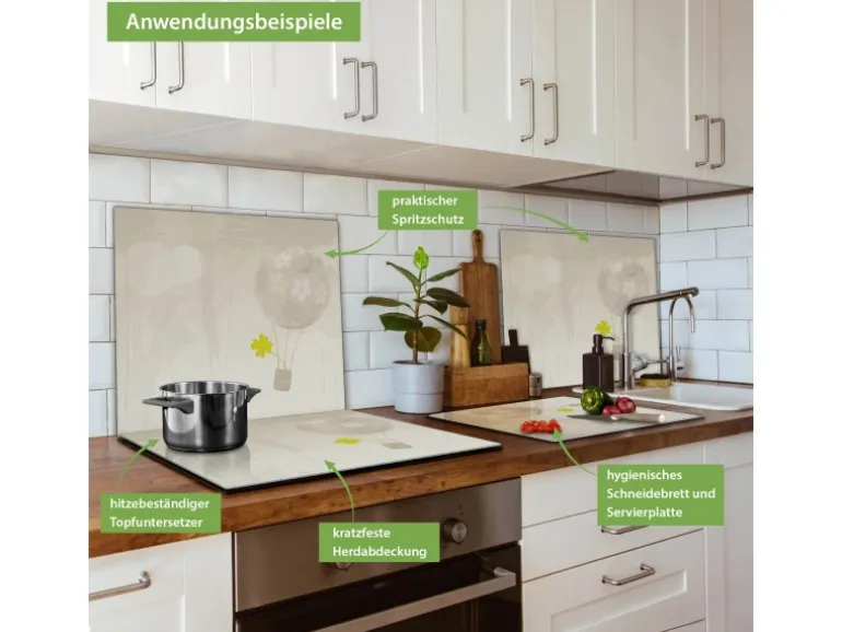 Banjado Herdabdeckplatte Glas 1 Teilig 60x52CM Schneidebrett Herdabdeckung Mit Motiv Flüchtiges Glück