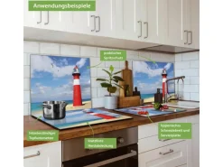 Banjado Herdabdeckplatte Glas 1 Teilig 60x52CM Schneidebrett Herdabdeckung Mit Motiv Leuchtturm Westkapelle