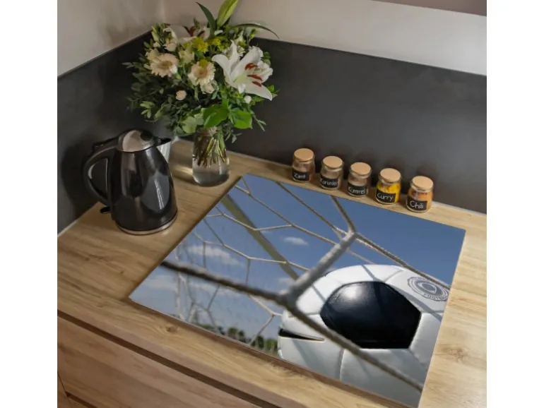 Banjado Herdabdeckplatte Glas 1 Teilig 60x52CM Schneidebrett Herdabdeckung Mit Motiv Fußball