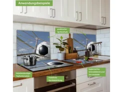 Banjado Herdabdeckplatte Glas 1 Teilig 60x52CM Schneidebrett Herdabdeckung Mit Motiv Fußball