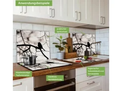 Banjado Herdabdeckplatte Glas 1 Teilig 60x52CM Schneidebrett Herdabdeckung Mit Motiv Früher Vogel