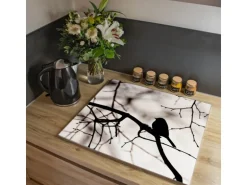 Banjado Herdabdeckplatte Glas 1 Teilig 60x52CM Schneidebrett Herdabdeckung Mit Motiv Früher Vogel