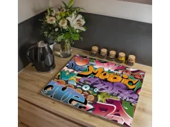 Banjado Herdabdeckplatte Glas 1 Teilig 60x52CM Schneidebrett Herdabdeckung Mit Motiv Graffiti