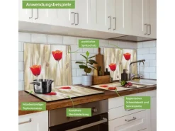 Banjado Herdabdeckplatte Glas 1 Teilig 60x52CM Schneidebrett Herdabdeckung Mit Motiv Klatschmohn