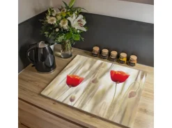 Banjado Herdabdeckplatte Glas 1 Teilig 60x52CM Schneidebrett Herdabdeckung Mit Motiv Klatschmohn