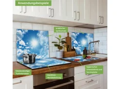Banjado Herdabdeckplatte Glas 1 Teilig 60x52CM Schneidebrett Herdabdeckung Mit Motiv Clouds