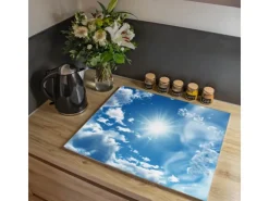 Banjado Herdabdeckplatte Glas 1 Teilig 60x52CM Schneidebrett Herdabdeckung Mit Motiv Clouds