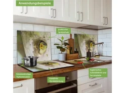 Banjado Herdabdeckplatte Glas 1 Teilig 60x52CM Schneidebrett Herdabdeckung Mit Motiv Blaumeise