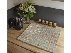 Banjado Herdabdeckplatte Glas 1 Teilig 60x52CM Schneidebrett Herdabdeckung Mit Motiv Grüne Fliesen