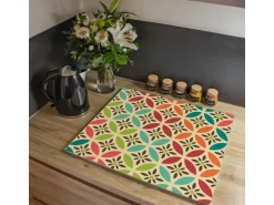 Banjado Herdabdeckplatte Glas 1 Teilig 60x52CM Schneidebrett Herdabdeckung Mit Motiv Diamant Muster