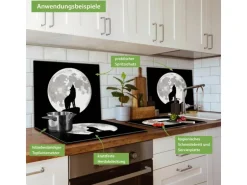 Banjado Herdabdeckplatte Glas 1 Teilig 60x52CM Schneidebrett Herdabdeckung Mit Motiv Heulender Wolf Sw