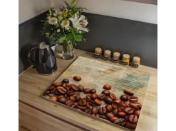 Banjado Herdabdeckplatte Glas 1 Teilig 60x52CM Schneidebrett Herdabdeckung Mit Motiv Kaffeebohnen