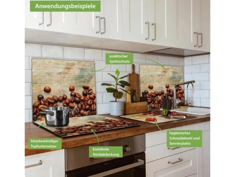 Banjado Herdabdeckplatte Glas 1 Teilig 60x52CM Schneidebrett Herdabdeckung Mit Motiv Kaffeebohnen