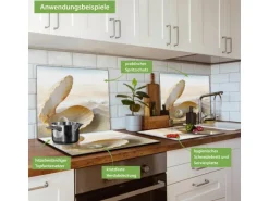 Banjado Herdabdeckplatte Glas 1 Teilig 60x52CM Schneidebrett Herdabdeckung Mit Motiv Perlenmuschel