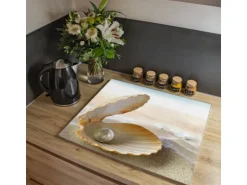 Banjado Herdabdeckplatte Glas 1 Teilig 60x52CM Schneidebrett Herdabdeckung Mit Motiv Perlenmuschel