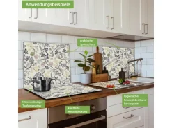 Banjado Herdabdeckplatte Glas 1 Teilig 60x52CM Schneidebrett Herdabdeckung Mit Motiv Florale Tapete