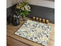 Banjado Herdabdeckplatte Glas 1 Teilig 60x52CM Schneidebrett Herdabdeckung Mit Motiv Florale Tapete