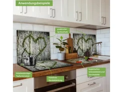 Banjado Herdabdeckplatte Glas 1 Teilig 60x52CM Schneidebrett Herdabdeckung Mit Motiv Herz Aus Moos