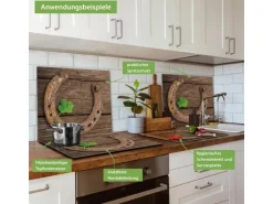 Banjado Herdabdeckplatte Glas 1 Teilig 60x52CM Schneidebrett Herdabdeckung Mit Motiv Doppeltes Glück