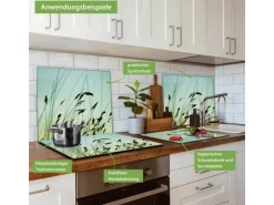 Banjado Herdabdeckplatte Glas 1 Teilig 60x52CM Schneidebrett Herdabdeckung Mit Motiv Gräser