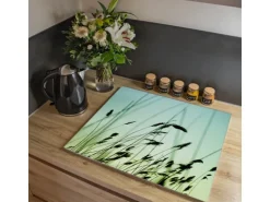 Banjado Herdabdeckplatte Glas 1 Teilig 60x52CM Schneidebrett Herdabdeckung Mit Motiv Gräser