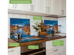 Banjado Herdabdeckplatte Glas 1 Teilig 60x52CM Schneidebrett Herdabdeckung Mit Motiv Canale Grande Bei Nacht