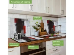 Banjado Herdabdeckplatte Glas 1 Teilig 60x52CM Schneidebrett Herdabdeckung Mit Motiv Abstrakt Rot