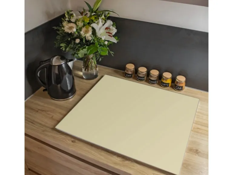 Banjado Herdabdeckplatte Glas 1 Teilig 60x52CM Schneidebrett Herdabdeckung Mit Motiv Beige