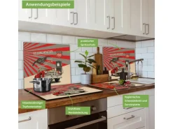 Banjado Herdabdeckplatte Glas 1 Teilig 60x52CM Schneidebrett Herdabdeckung Mit Motiv Filling Station