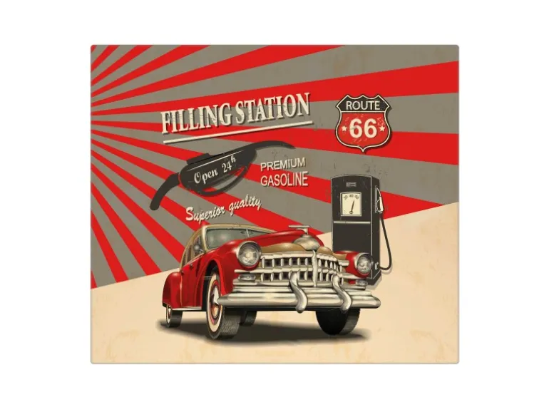 Banjado Herdabdeckplatte Glas 1 Teilig 60x52CM Schneidebrett Herdabdeckung Mit Motiv Filling Station