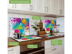 Banjado Herdabdeckplatte Glas 1 Teilig 60x52CM Schneidebrett Herdabdeckung Mit Motiv Farbspritzer