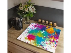Banjado Herdabdeckplatte Glas 1 Teilig 60x52CM Schneidebrett Herdabdeckung Mit Motiv Farbspritzer