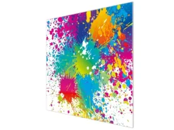 Banjado Herdabdeckplatte Glas 1 Teilig 60x52CM Schneidebrett Herdabdeckung Mit Motiv Farbspritzer