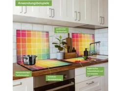 Banjado Herdabdeckplatte Glas 1 Teilig 60x52CM Schneidebrett Herdabdeckung Mit Motiv Bunte Glasbausteine