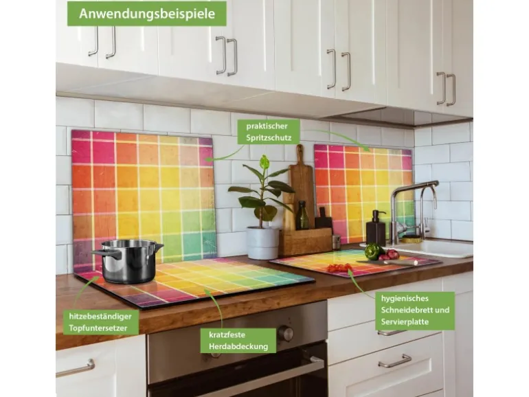 Banjado Herdabdeckplatte Glas 1 Teilig 60x52CM Schneidebrett Herdabdeckung Mit Motiv Bunte Glasbausteine