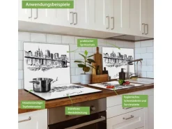 Banjado Herdabdeckplatte Glas 1 Teilig 60x52CM Schneidebrett Herdabdeckung Mit Motiv New York Skizze