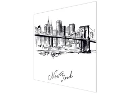 Banjado Herdabdeckplatte Glas 1 Teilig 60x52CM Schneidebrett Herdabdeckung Mit Motiv New York Skizze